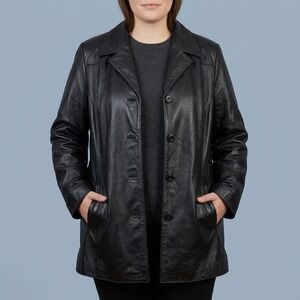 Wilsons Leather Womens Plus 1X Black Genuine Leather Car Coat Jacket EUC